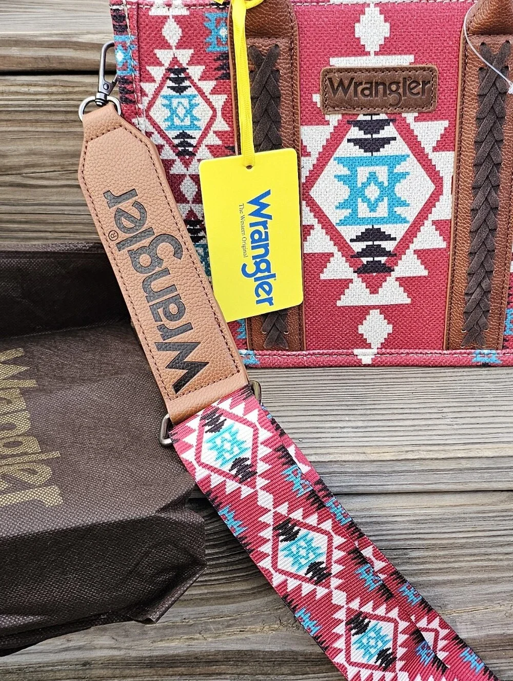 Wrangler Southwestern Print Crossbody Tote with Turquoise Accents